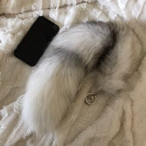 Arctic fox tail real fur keychain ring bag charm